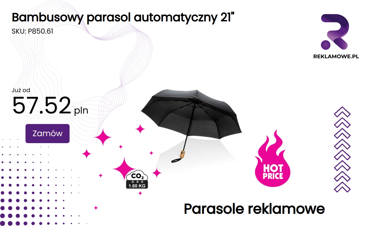 Bambusowy parasol automatyczny o długości 21 cali