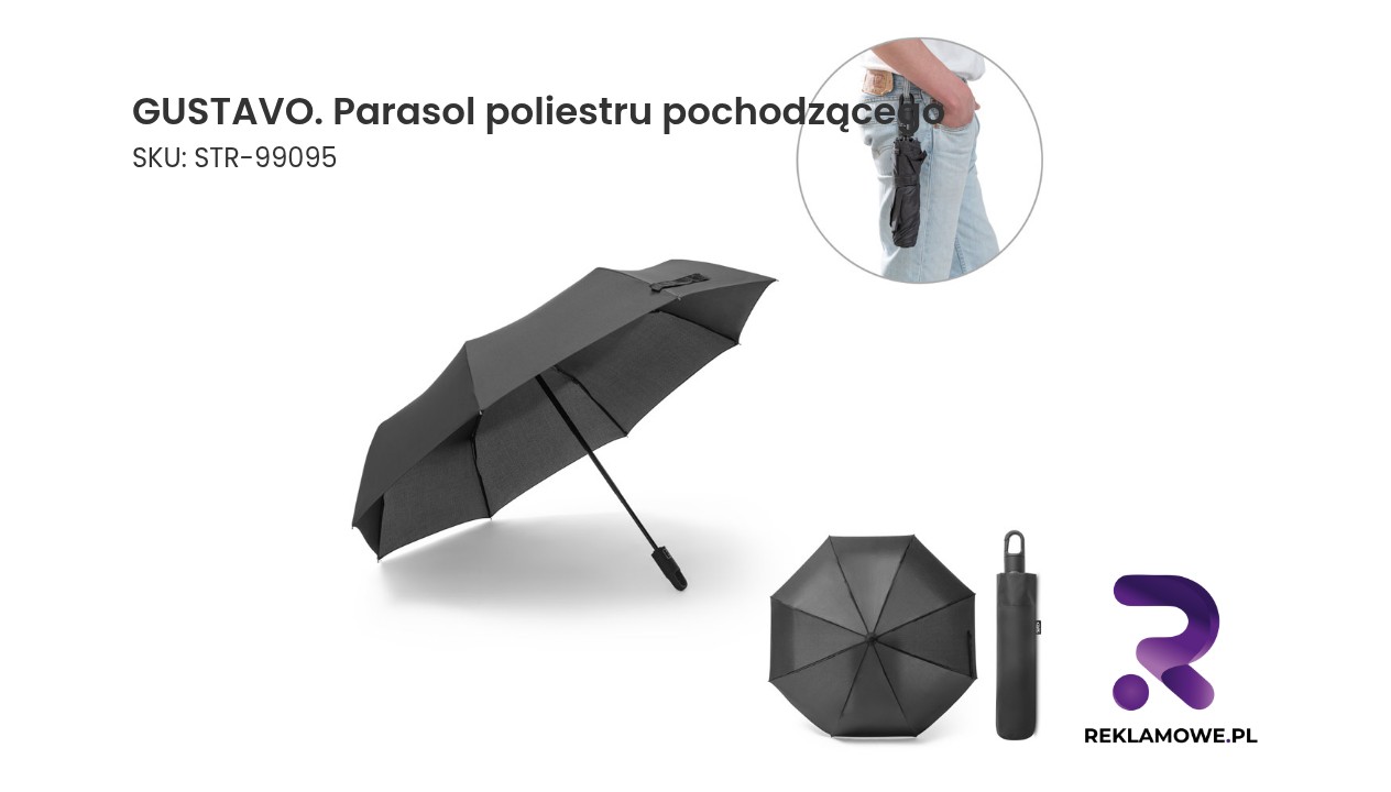 GUSTAVO. Parasol poliestru pochodzącego (100% rPET) 190T pongee z automatycznym otwieraniem i zamykaniem GUSTAVO parasol z poliestru pochodzącego z recyklingu