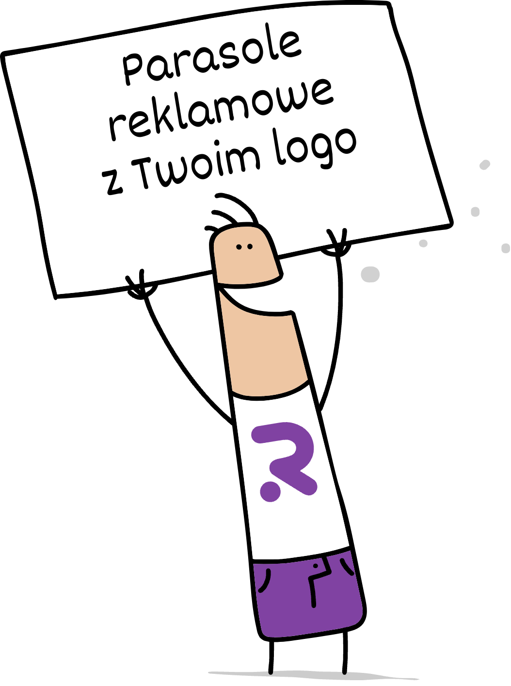 Buddy trzymający napis parasole reklamowe z Twoim logo