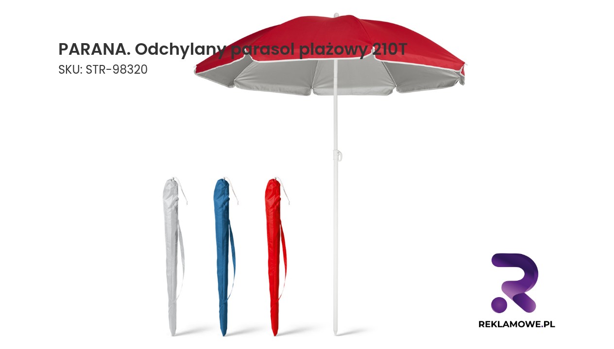 PARANA. Odchylany parasol plażowy 210T ze srebrną podszewką PARANA odchylany parasol plażowy 210T