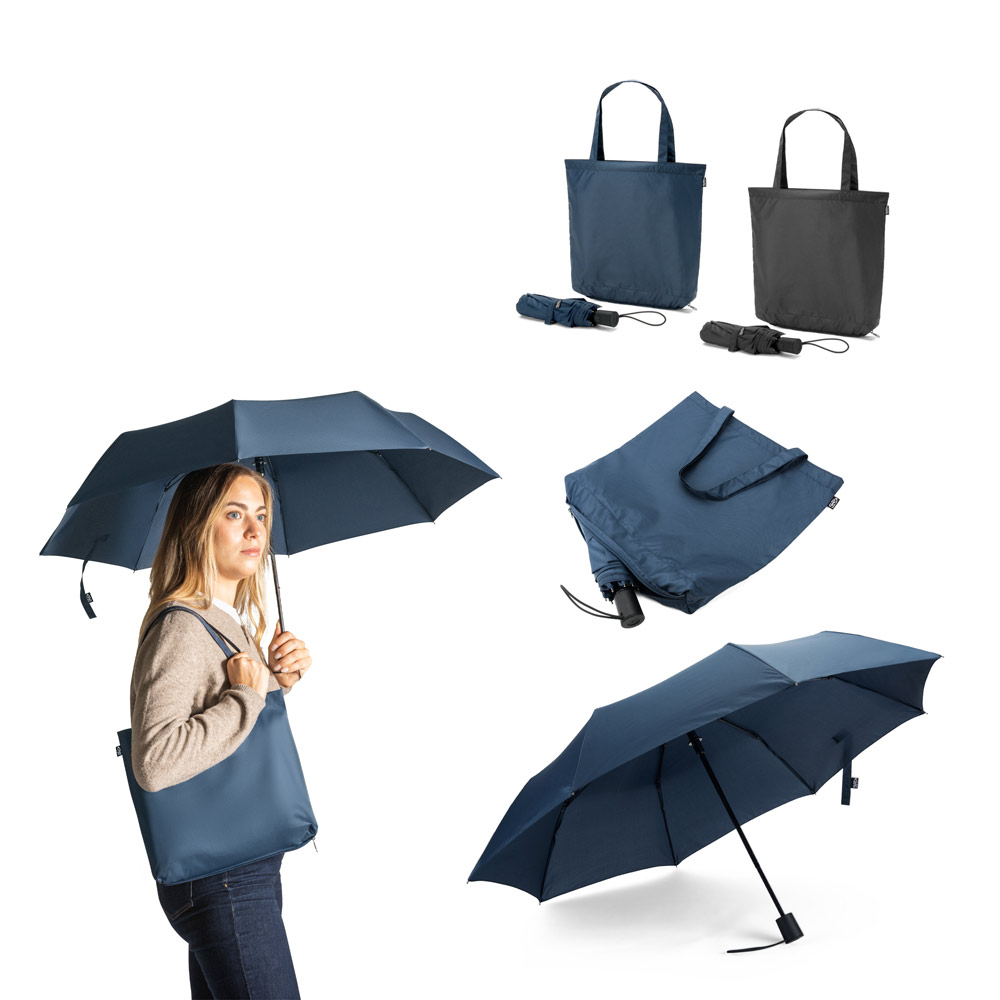 SKYLAR. Parasol 2 w 1 z torbą na zakupy z poliestru z recyklingu w zestawie 99094_set